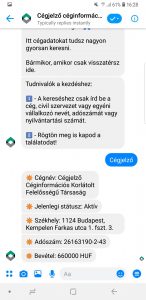 Chatbotize.me Chatbot fejlesztés - Cégjelző Céginformációs Rendszer - Facebook Messenger Chatbot